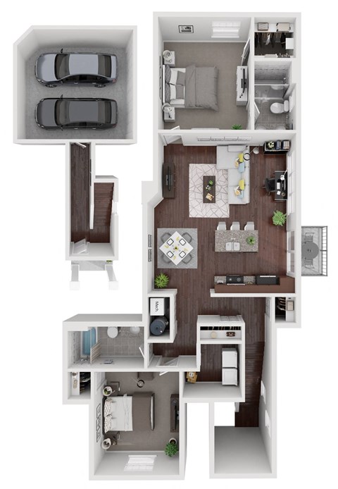a stylized floor plan with a bedroom and a bathroom